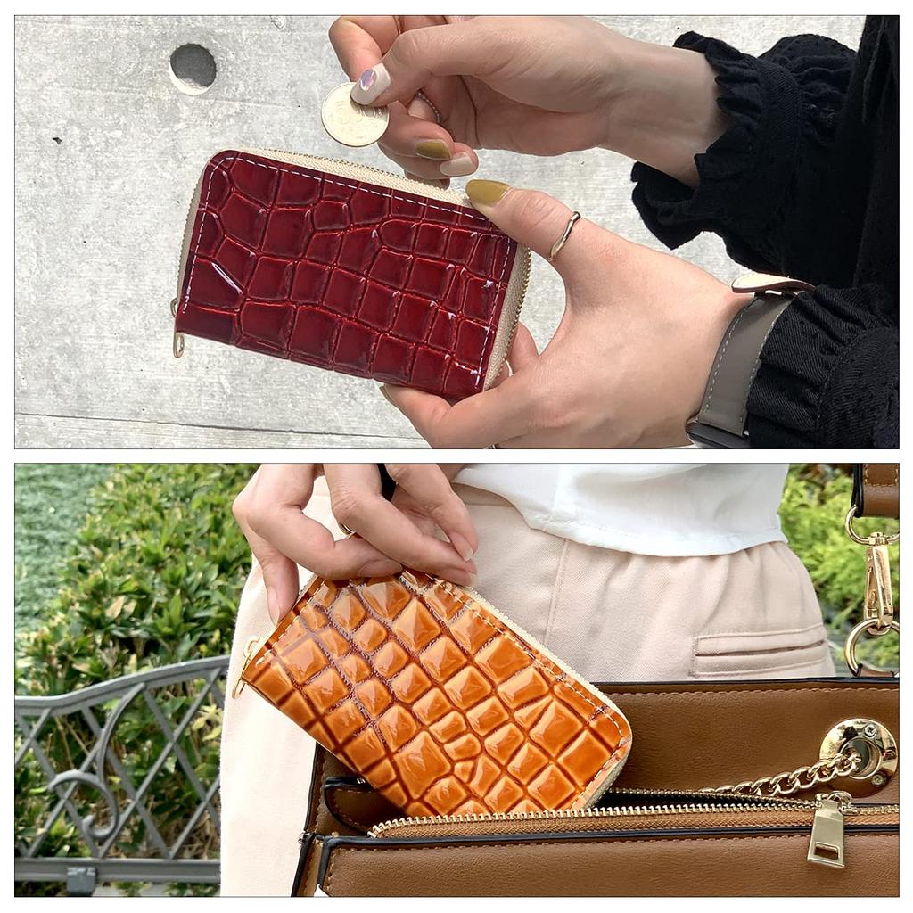 Genuine Leather Coin Small Coin Enamel Beautiful Crocodile Charcoal [leo&aoi] Case, Zipper-Around Pouch, Wallet, Purse, Compact, Simple, Leather,