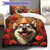 Rose Dog Pattern Bedding Quilt Set Home Decoration Gift (1 * Duvet Cover + 2 * Pillowcase Without Core)