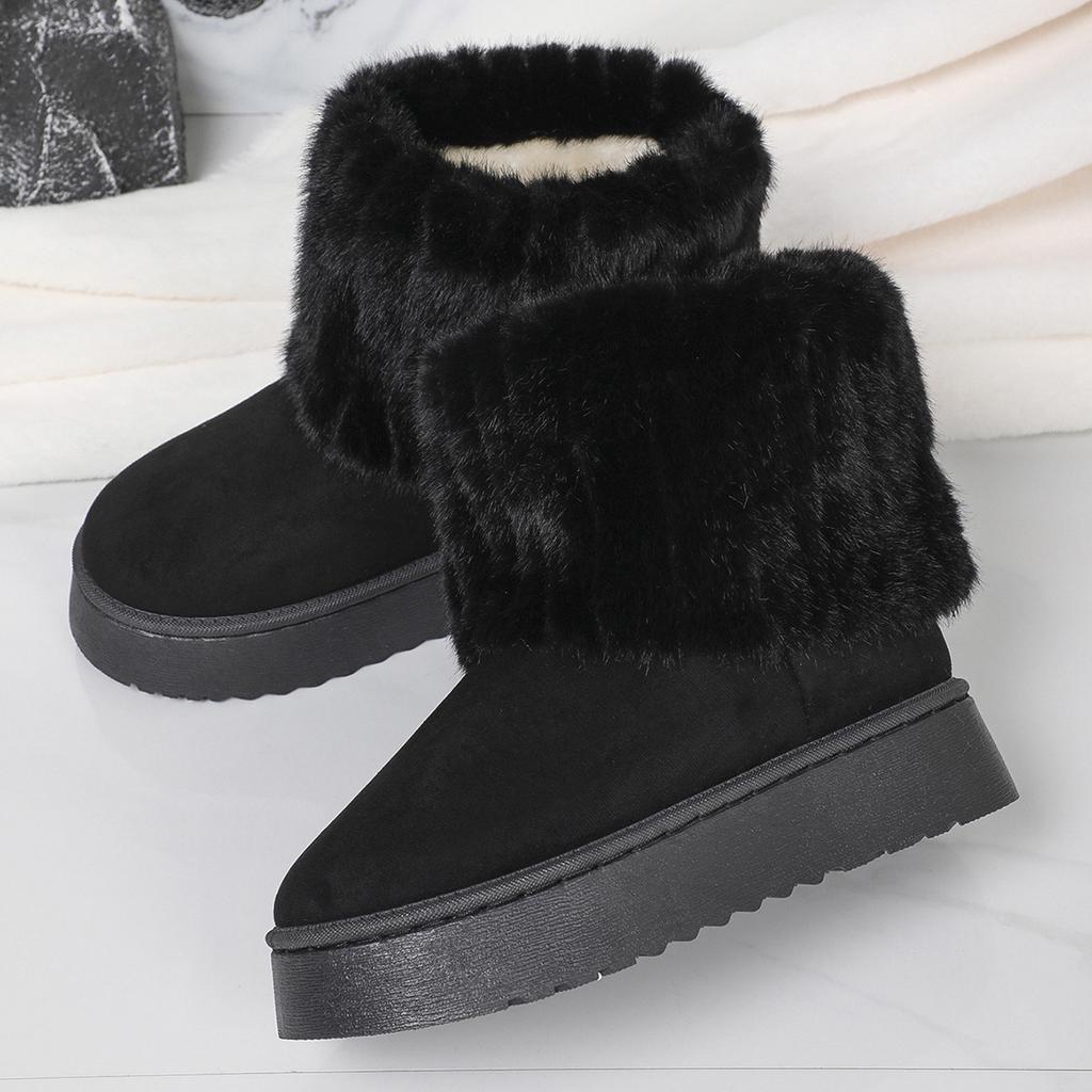 Fashion Comemore Women Round Toe Warm Thickened Plush Winter Beige Snow Boots Thick Sole Casual Comfortable Solid Colour Fur Short Boots