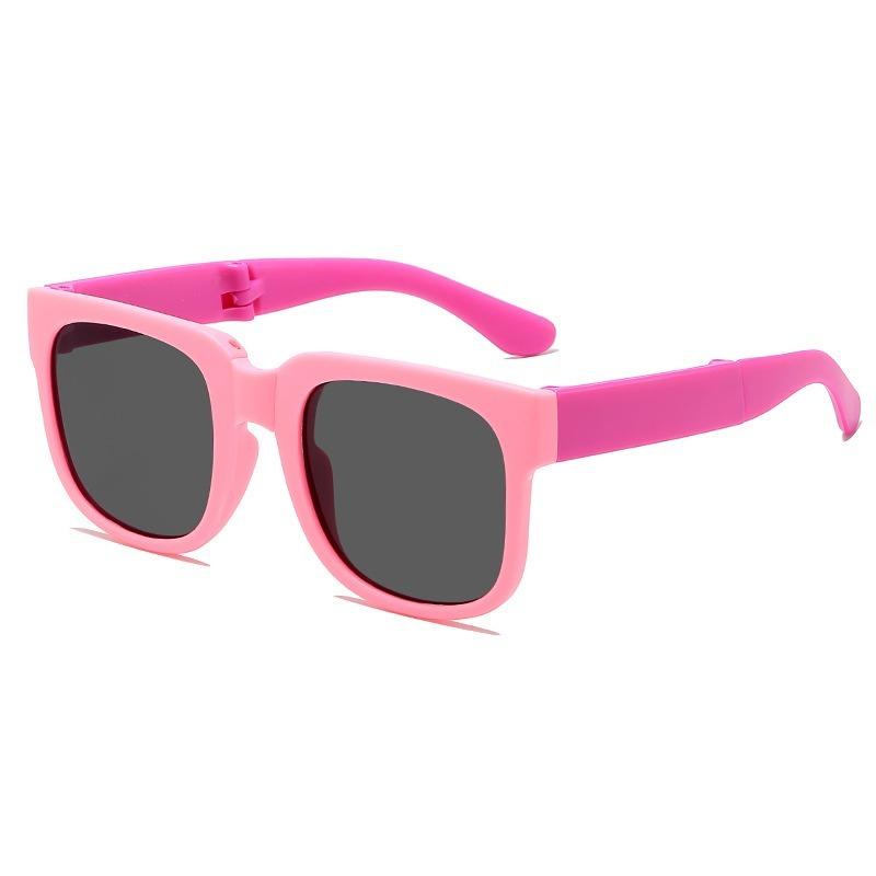 Folding Kids Sunglasses for Boys Girls Vintage Sports Square Children UV400 Outdoor Shades with Case