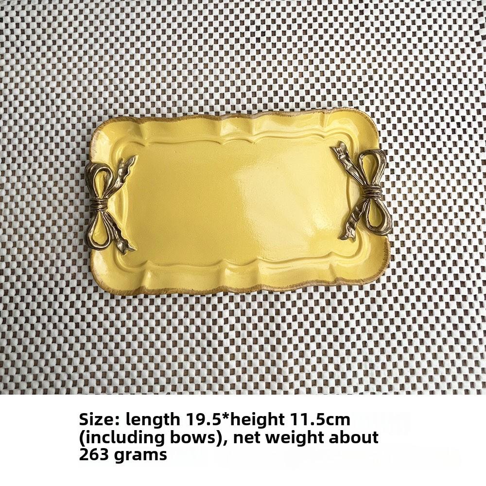 Jewelry Storage Tray Vintage Bow Decorated Resin Plate Snack Dessert Tray Cute Home Bedroom Decor