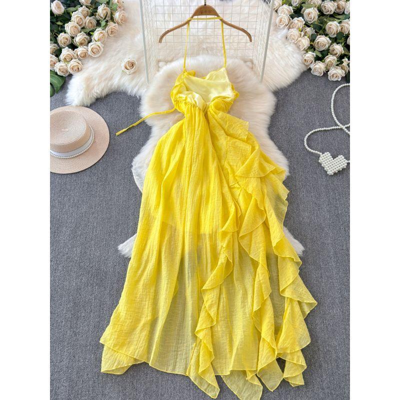Seaside Holiday Dress 2024 New Arrival Women's Sexy Bandeau Slim-Fit Asymmetrical Chiffon Beach Dress Halter Skirt