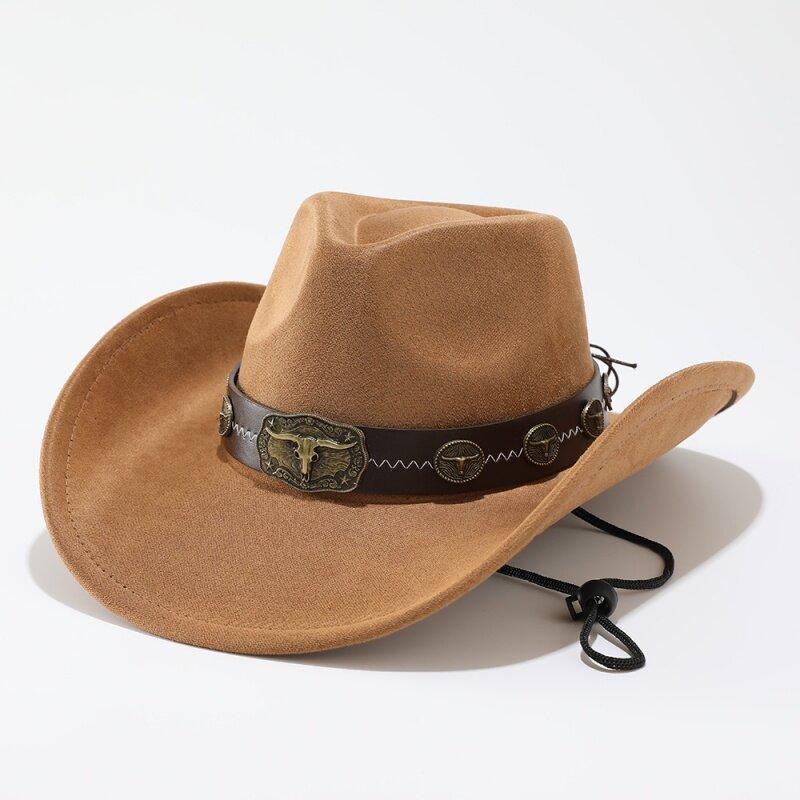 Retro Bull Head Western Cowboy Hat Men and Women, Tibetan Suede Jazz Hat, Hot-selling Curved Top Hat