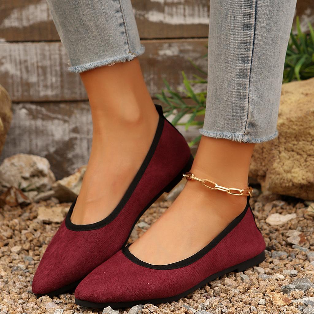 Spring and Autumn new pointed head light mouth suede flat bottom color matching large size women's casual shoes