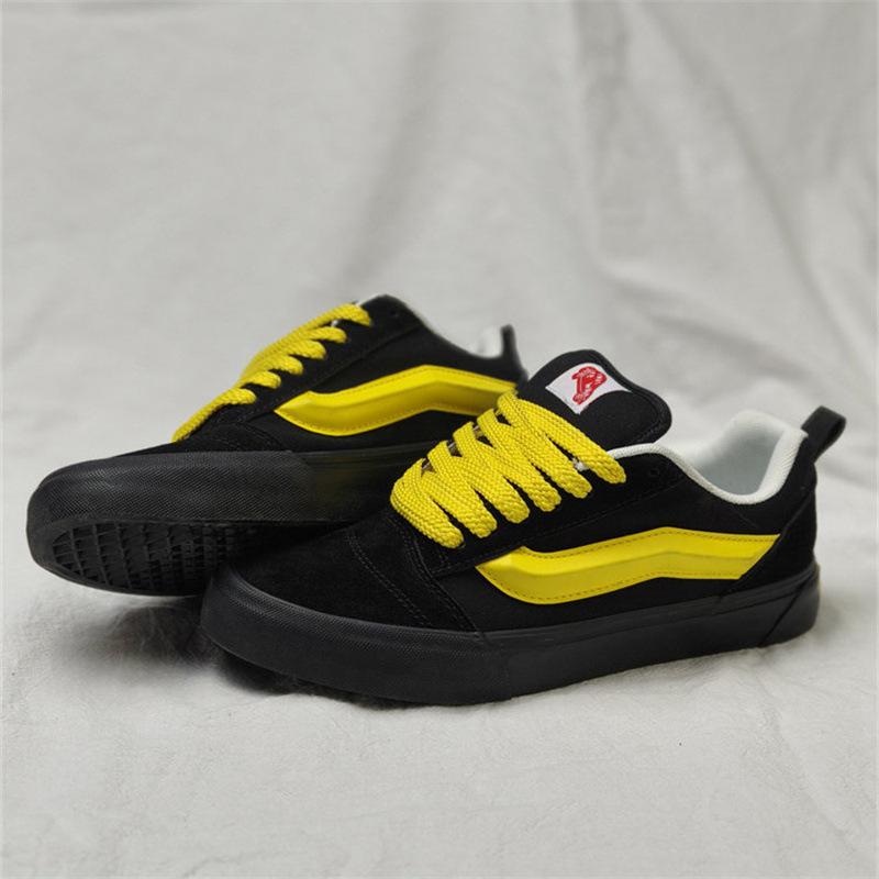 נעלי Knu skool בצבעי שחור וצהוב התאמת זוג נעליים רטרו שחור נעלי סקייטבורד קז'ואל נעלי לחם שמנמנות