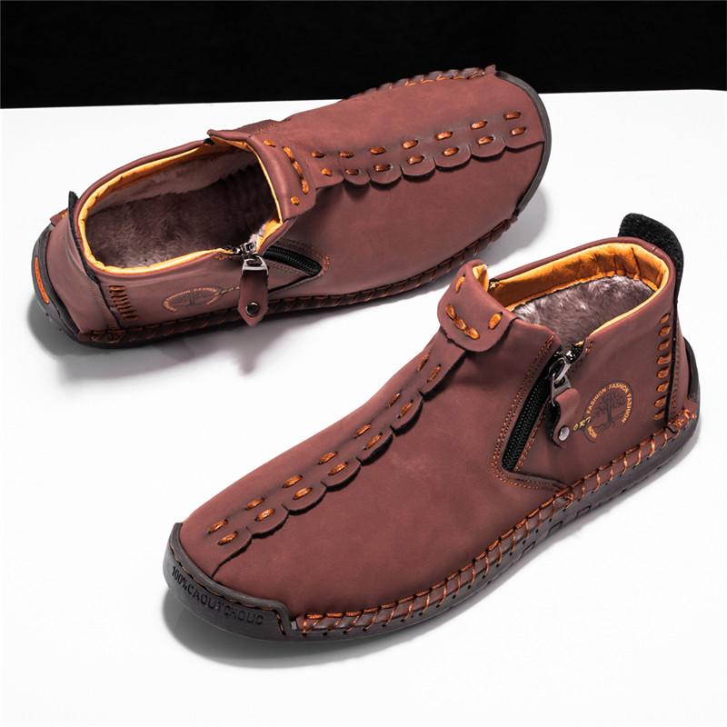 Yellow Retro Leather Casual Shoes For Men Women Big Size 36-48 Spring Zip Design Men's Ankle Boots Handmade Comfy Moccasins Man