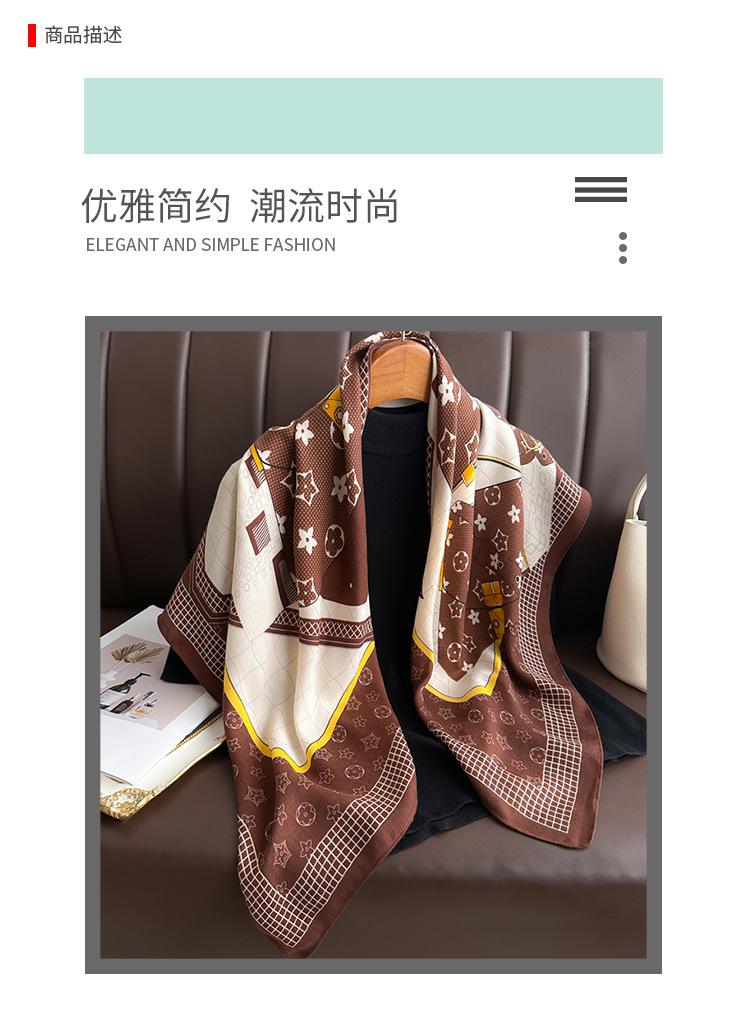 New 91 large square scarf simulation silk versatile herringbone pattern shawl scarf flower retro printing headscarf scarf