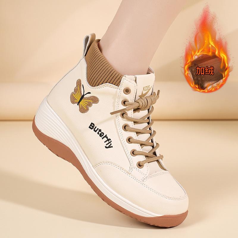 Fashion women's boots autumn and winter new thick-soled not tired women's shoes butterfly elements versatile women's boots wedge heel trend