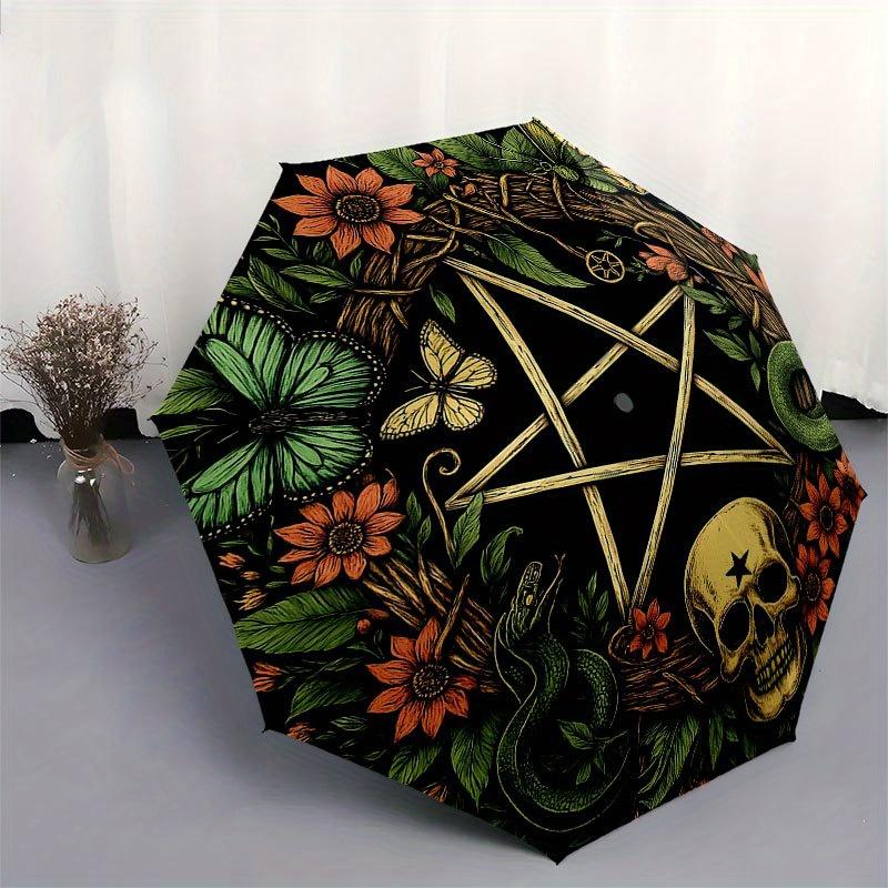Bohemian Wreath with Pentagram, Skull, and Butterflies Wall StickerUmbrella with Cute Design, Portable 3-Fold Compact Umbrella for Men & Women, Valent