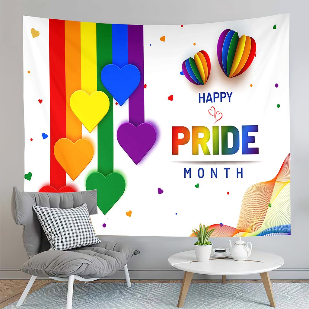 World Pride Day Tapestry Colorful Heart Shape Tapestry Love Is Love Tapestry Home Living Room Dorm Bedroom Decoration Tapestries