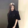 Pure Cotton American High Street Black Short-sleeve T-shirt for Women, Summer Loose Plus-size Design Half-sleeve, Plus-size Slimming Top