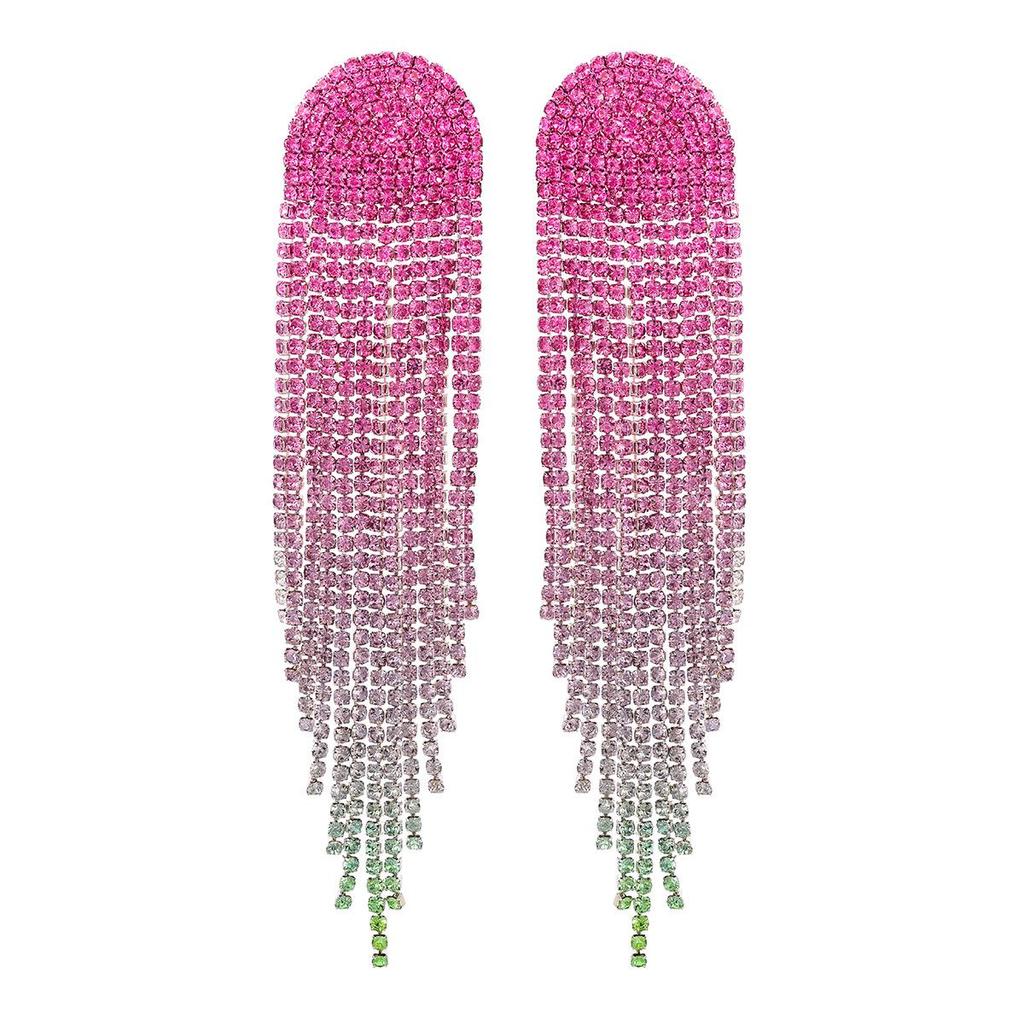 European & American Gradient Diamond Tassel Earrings for Women – High-End Design