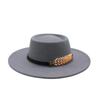 Female Autumn And Winter British Retro Top Hat Jazz Hat French Socialite Hepburn Style Belt Buckle Tweed Wide Brim Flat Top Hat