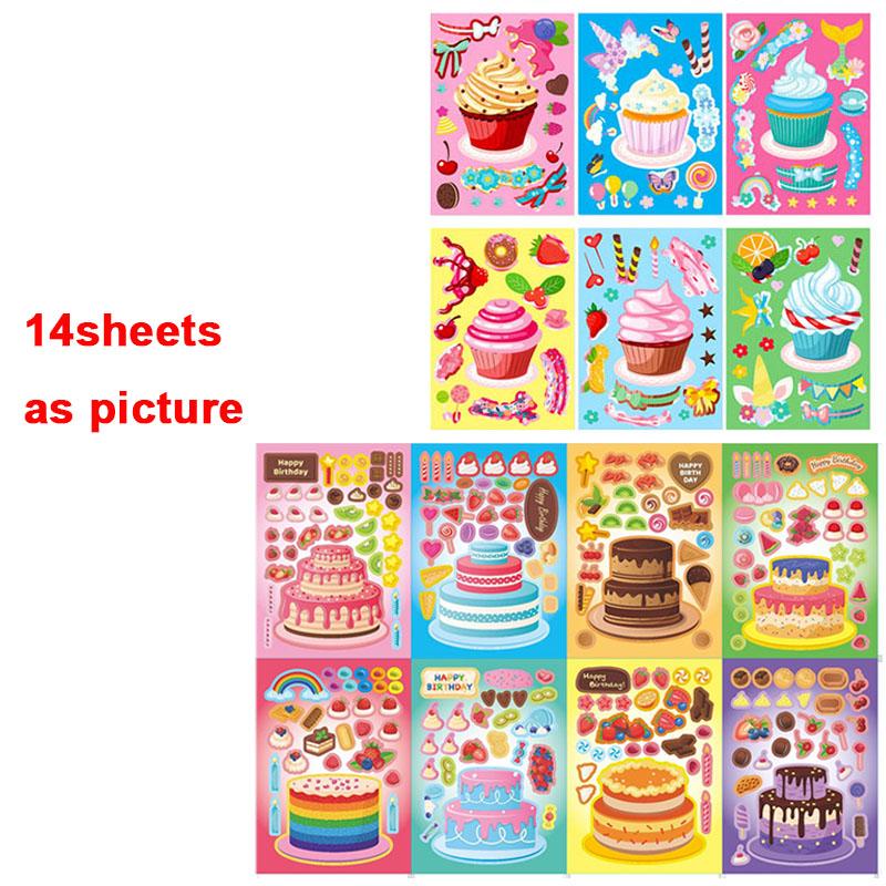 Make-a-Cake Sticker Sheets DIY Make Your Own Birthday Cake Puzzle Stickers for Kids Boys Girls Party Favor Games Toys Gifts
