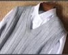 Men's 100% Pure Wool V-Neck Thickened Sleeveless Knit Vest - Solid Color, Ribbed, Slimming, Warm