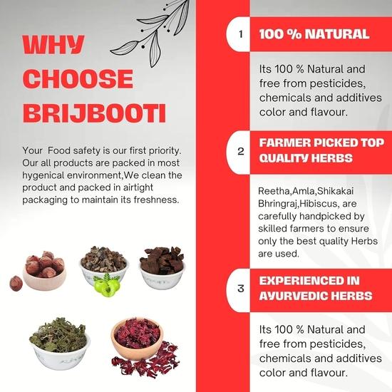 BrijBooti Reetha Amla Shikakai Bhringraj Ibisco (Forma grezza) per Capelli 500 g (100g Ciascuno), naturale (BMPL-1105)