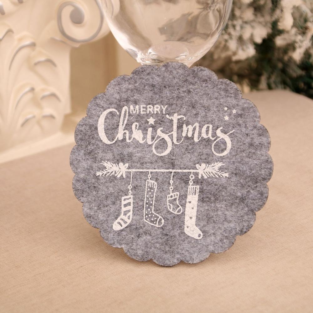 10pcs Red Grey Christmas Felt Coasters Non-Slip Merry Christmas Decoration  New Year Gifts