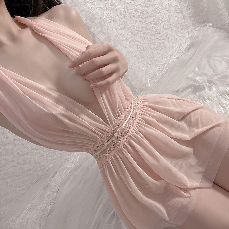 Sex underwear neck skirt French nightgown dinner bar uniform mesh backless perspective dress