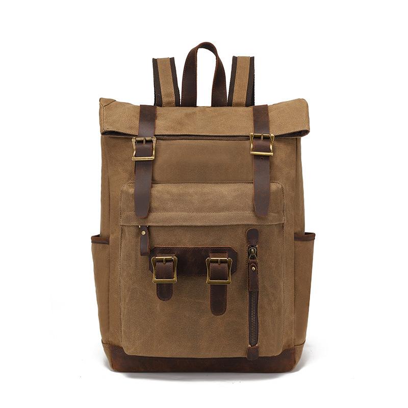 

Рюкзак дорожный компьютерный студенческий рюкзак ретро дорожная сумка для улицы водонепроницаемый масляный воск холст хаки