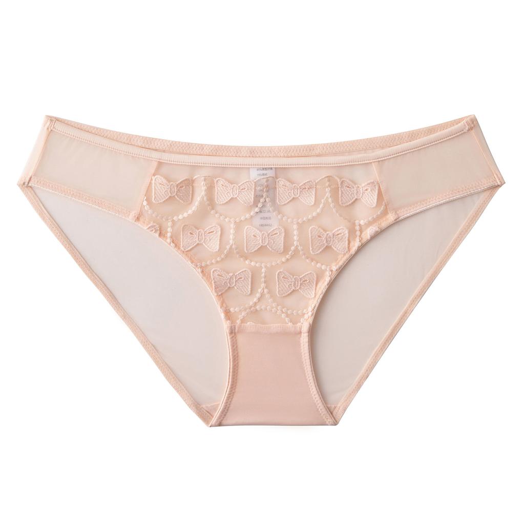 French sexy lace panties mesh embroidered bow ultra-thin briefs for women breathable mid-waist panties for women
