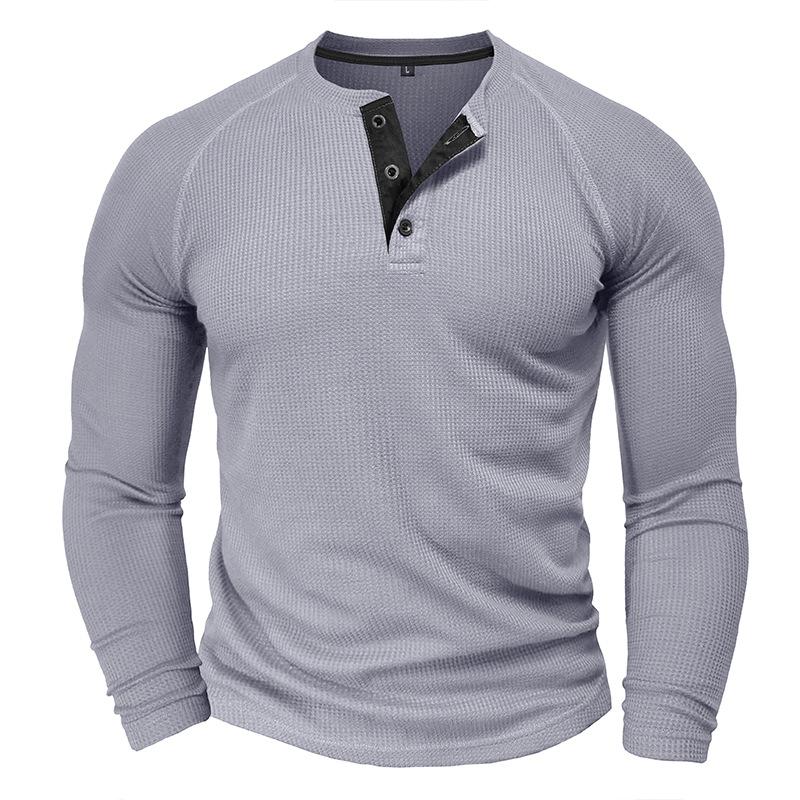 Mens Waffle Long Sleeve Raglan Crew Neck Casual Pullover Henley T Shirt