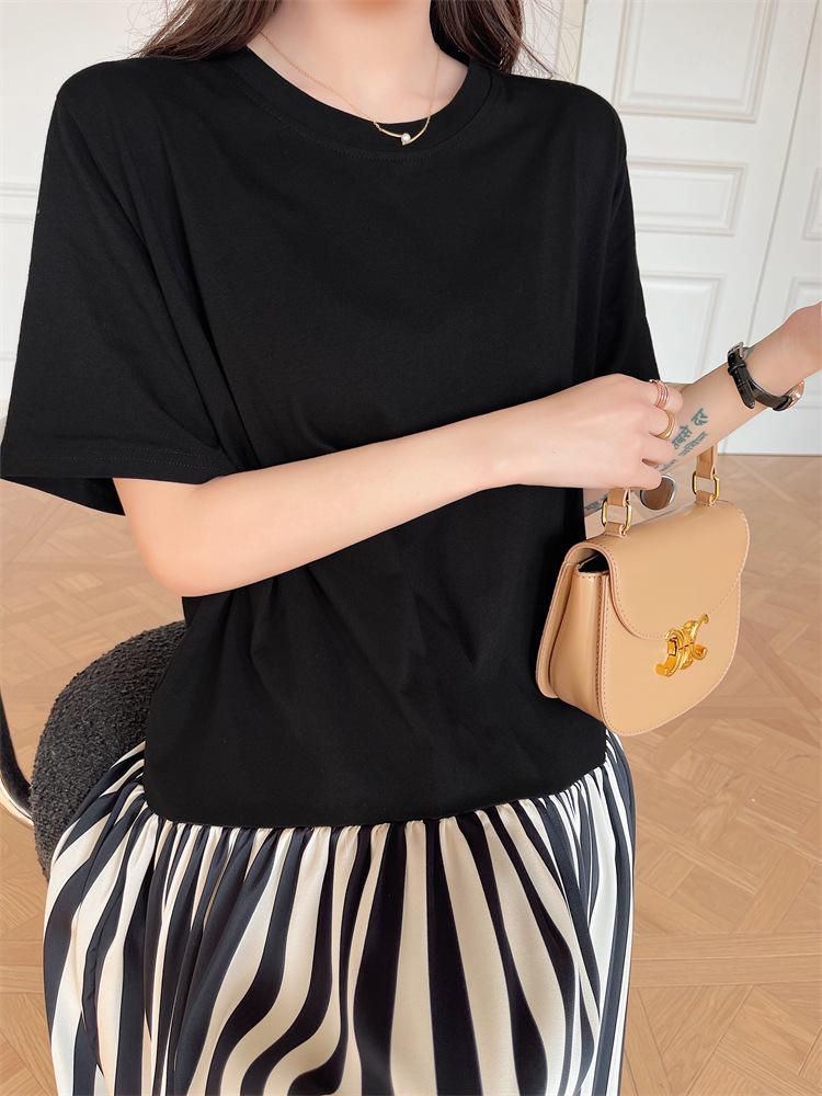 In-Stock 2025 Summer Plus Size Striped Color Block Ruched Skirt Dress