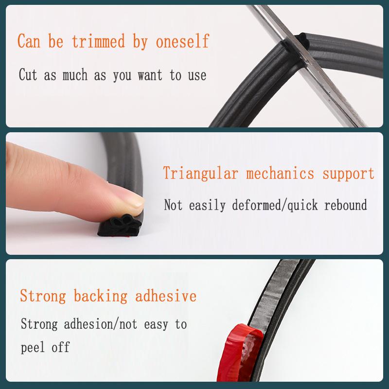 6Meters D/E/I Type Door Window Sealing Strip Silicone Rubber Weather Strip Self-adhesive Tape Anti-collision Insulation Seal