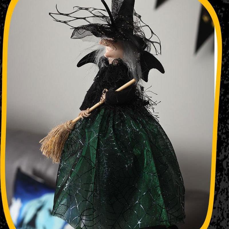 Halloween Witch Doll Desktop Decorations Witch Tree Toppers for Holiday Party Home Decor Witches with Spiders Web Dress