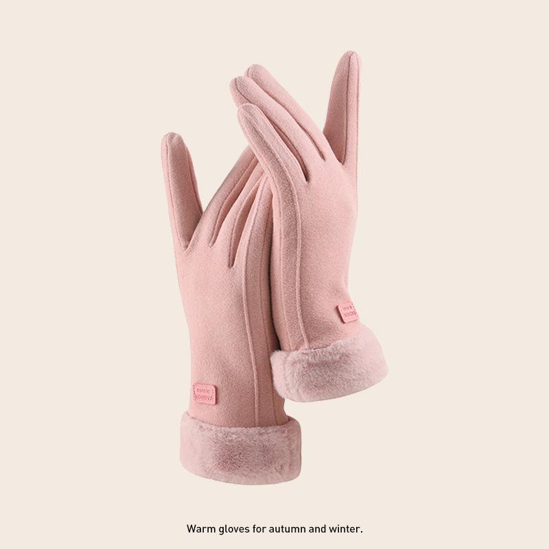 Cute Gloves for Women In Winter Plus Velvet Thickened Warm Korean Version Driving and Riding Tram Preventing Cold Riding Touch Screen
