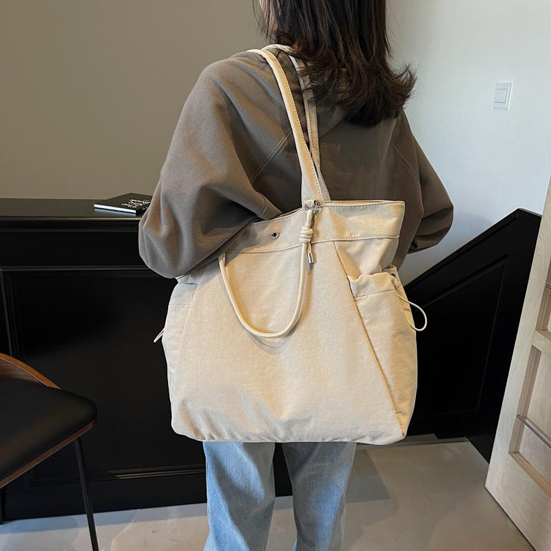 Nylon Tote Bag Women Large Capacity Shoulder Bag with Side Pockets and Adjustable Handle