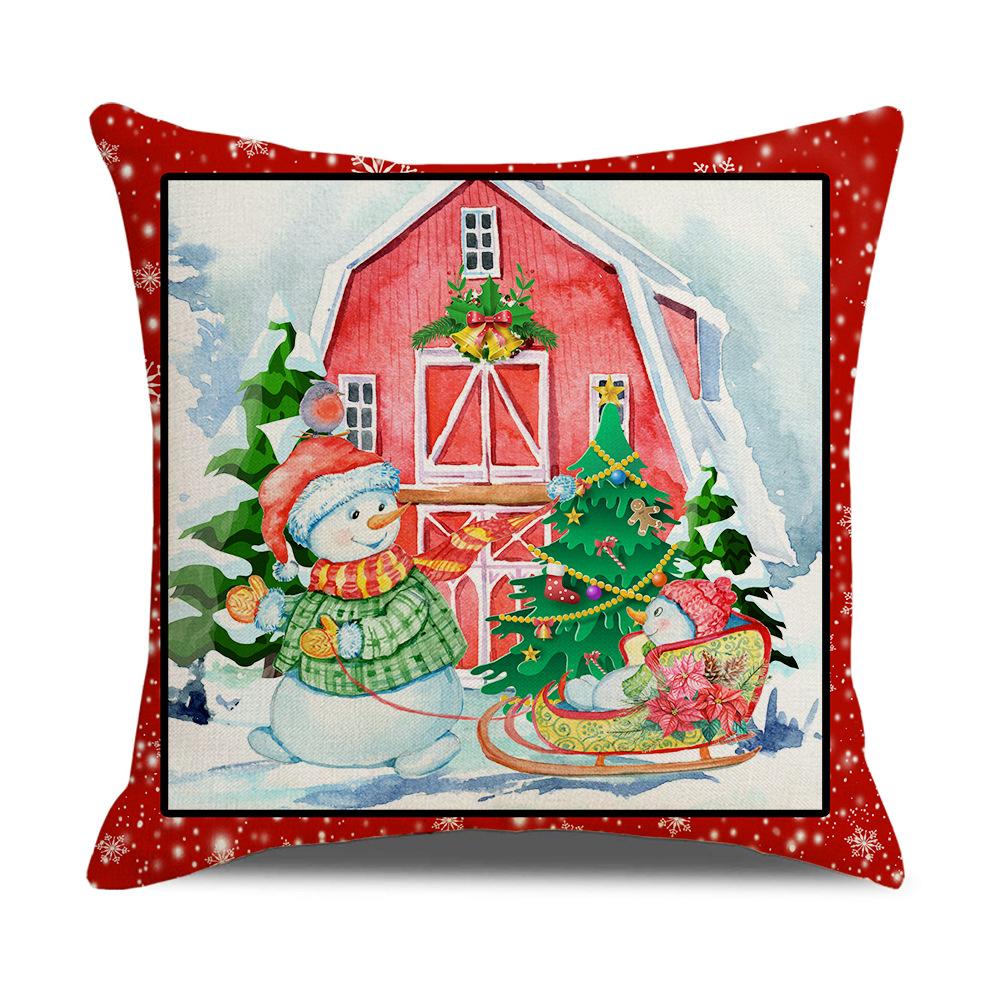 Red Watercolor Christmas Cushion Linen Print Holiday Cartoon Cushion Home Products