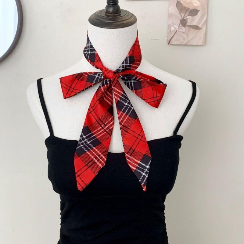 Silk Scarf, Long Strip Printed Plaid Scarf, Narrow Version Tie, Personalized Trend Headscarf, Bow Headband, Belt, Waist Tie.