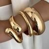 SHIXIN 3 Styles Smooth Gold Color Stackable Wide Bracelets for Women Minimalist Irregular Water Drop Spring Bangle Party Jewelry