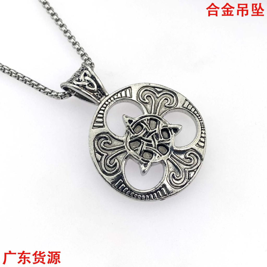Colier cu pandantiv medalion rotund cu nod celtic concentric, punk, la modă, pentru bărbați, auriu, lanț pulover, accesorii