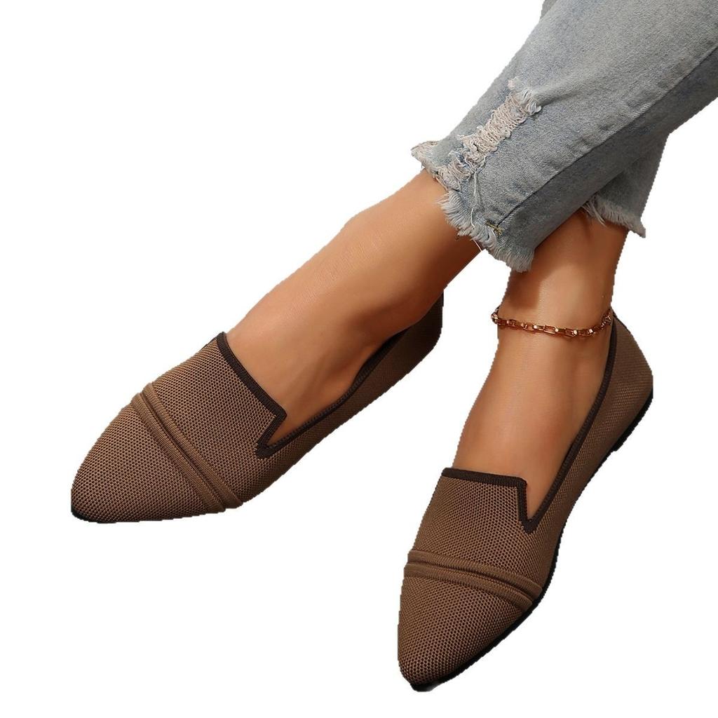 Foreign trade large size flat-soled single shoes 2025 spring and summer new pointed head fly-woven one-pedal shallow mouth casual foot shoes women