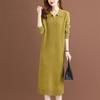 Womens Oversized Knit Midi Dress With Polo Collar Long Sleeve A-Line Sweater Winter