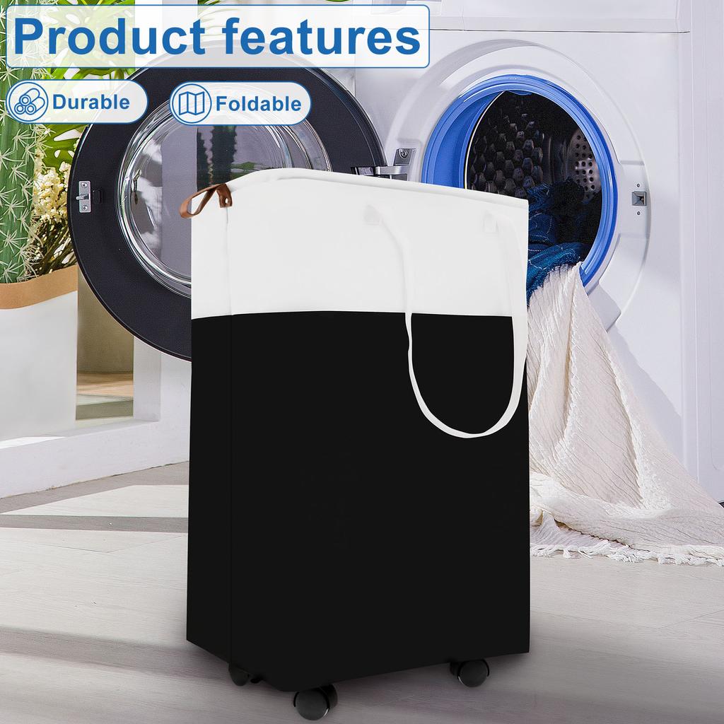 75/90L Laundry Basket Collapsible Laundry Hamper with Wheels Clothes Hamper with Handles for Home Dorm Bathroom Laundry Room