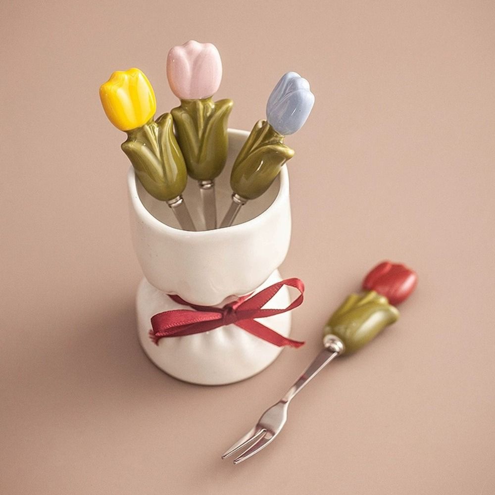 Ins-Stil Dessertgabeln mit Aufbewahrungsglas Tulpenform Edelstahlgabel Hausdekoration