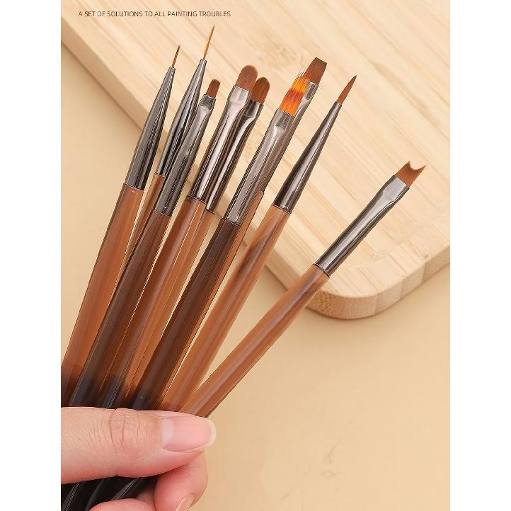 Nagelkunst Pinsel Set, 9 Stück Nagel Design Malpinsel, Professionelle Nagelkunst Design Pinsel, Nagel Feine Liner Pinsel, Braun