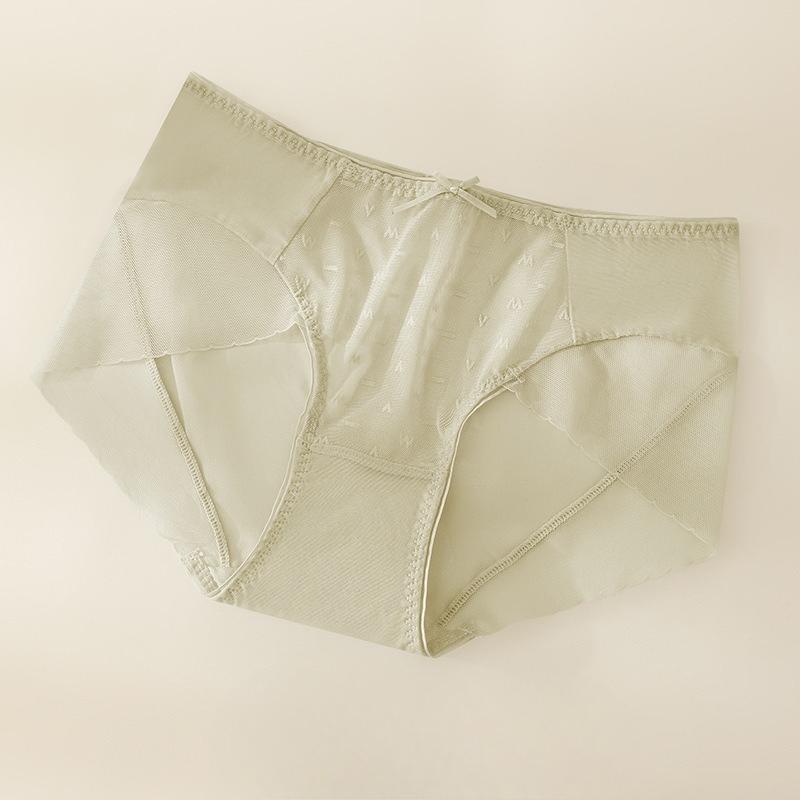 

Female Spring and Summer Thin Sexy Net Yarn 5A Bacteristatic Pure Cotton Bottom Breathable Middle Waist Triangle Briefs L зелений