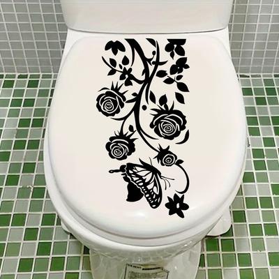 Vintage Black Floral Vine Butterfly Toilet Wall Sticker Self-Adhesive Waterproof Removable Bathroom Elegant Home Decor Art