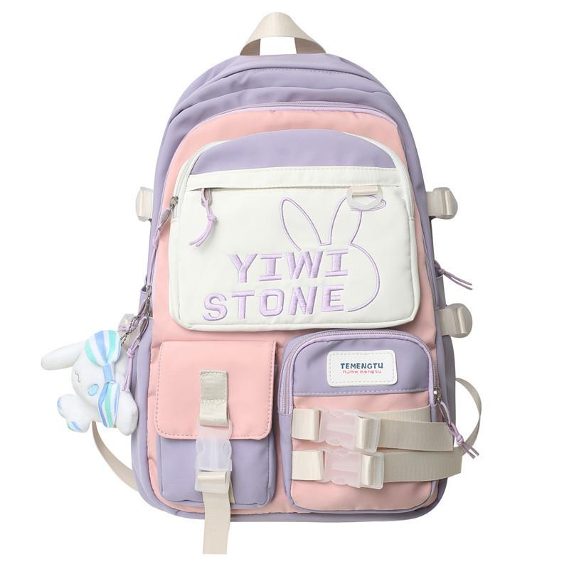 Cute versatile color matching schoolbag backpack new campus contrasting color middle and high school students large-capacity backpack