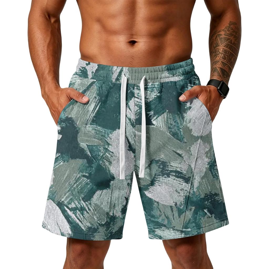 Herren Locker geschnittene Camouflage Print Sportliche Trainings-Fitnessstudio Strandshorts mit Kordelzug Taille und Taschen für Sportaktivitäten