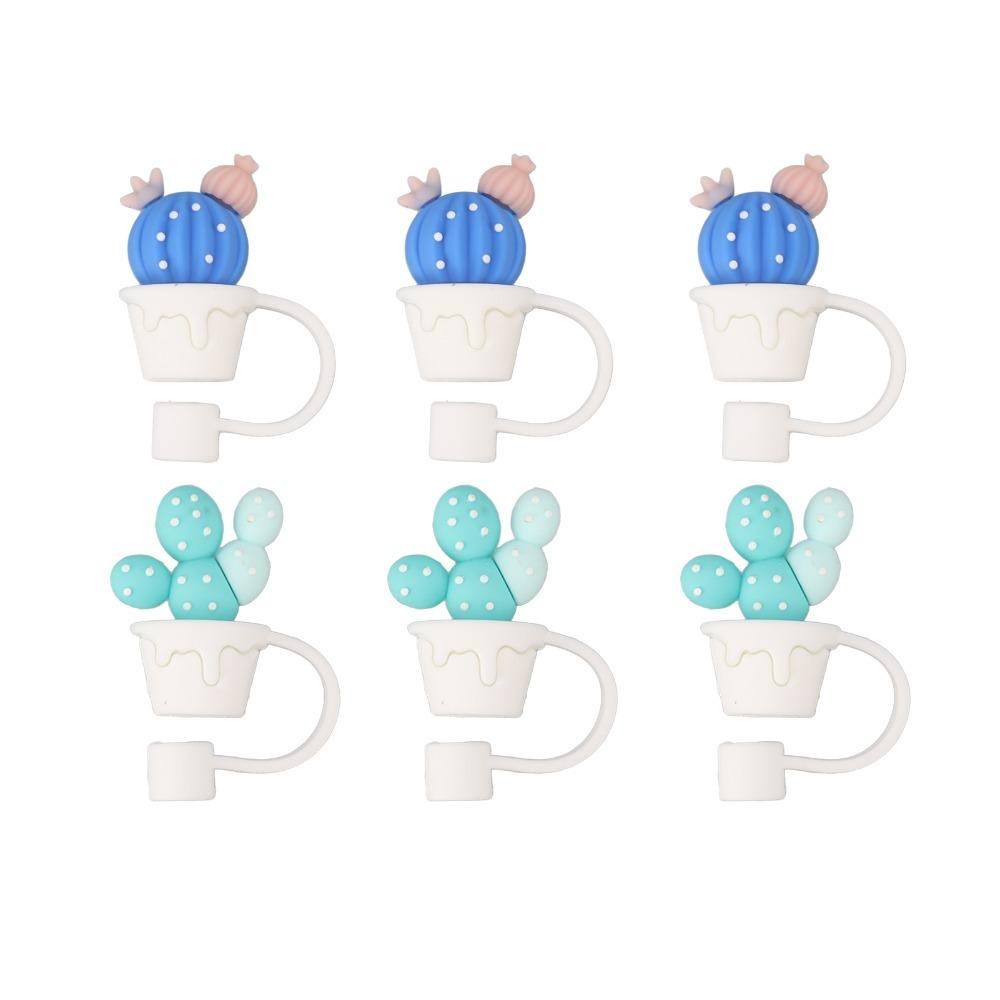 6Pcs Silicone Straw Cover Cap Cartoon Cute Straw Plugs Leak-Proof Pull Out Design Drinking Tube Tips Outdoor Activities