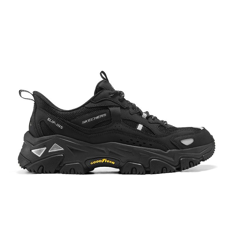 Skechers Men Black Low Top Dad Shoes Slip On Mountain Style Outdoor Fashion Light Cushioning Hiking Anti Slip 237719-BKSL
