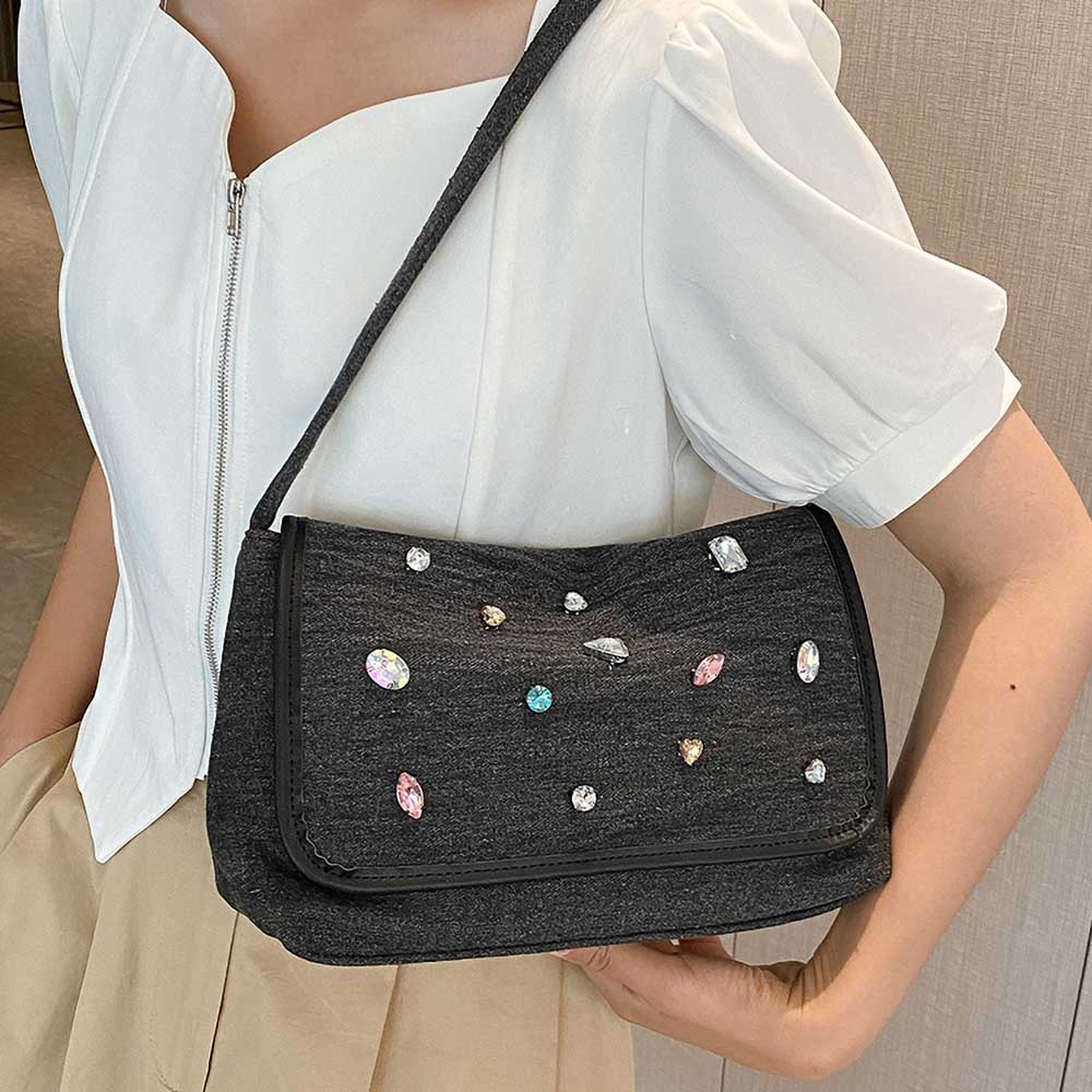 Underarm Bag Women's Large Capacity Diamond Denim Shoulder Bags New Versatile Handbags Casual Vintage Female Totes
