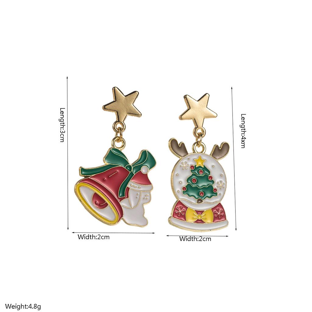 Christmas Holiday Personalized Earrings Simple Reindeer Snowman Christmas Tree Asymmetric Stud Alloy Oil Drop Earrings
