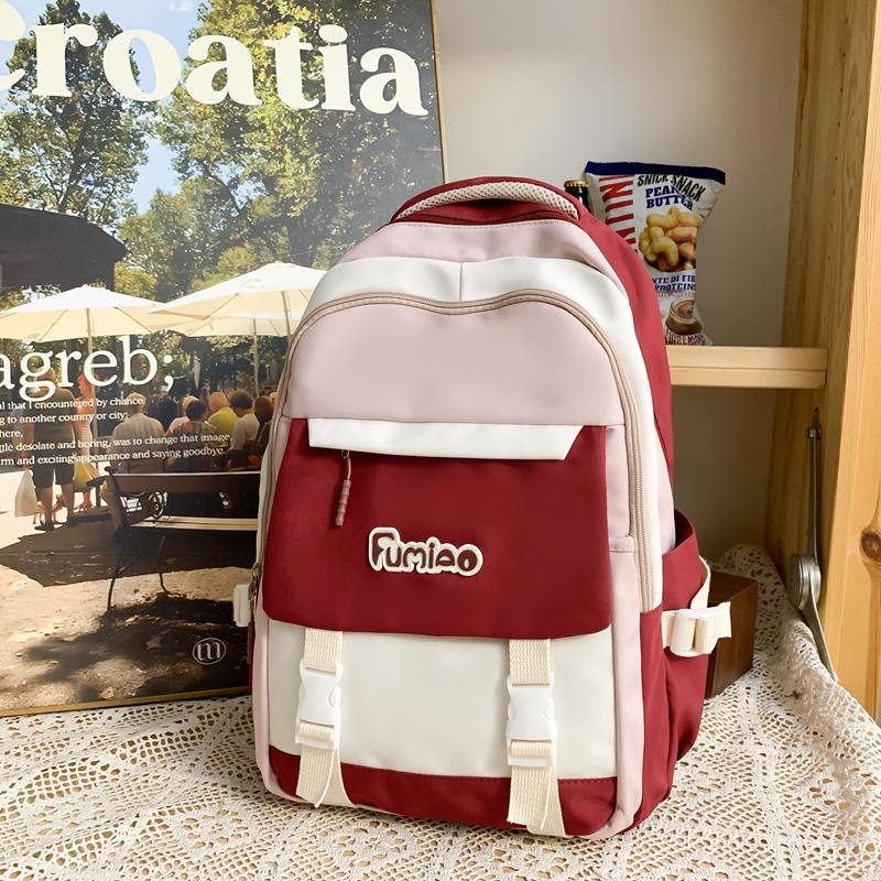 Schoolbag Junior High School Women's Large Capacity Backpack Color Contrast Backpack For High School Students