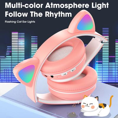 Lampă bliț Căști Bluetooth ureche de pisică cu suport MIC 3,5 mm AUX/TF Card Play căști fără fir Căști pentru fete pentru copii Cadou de aniversare