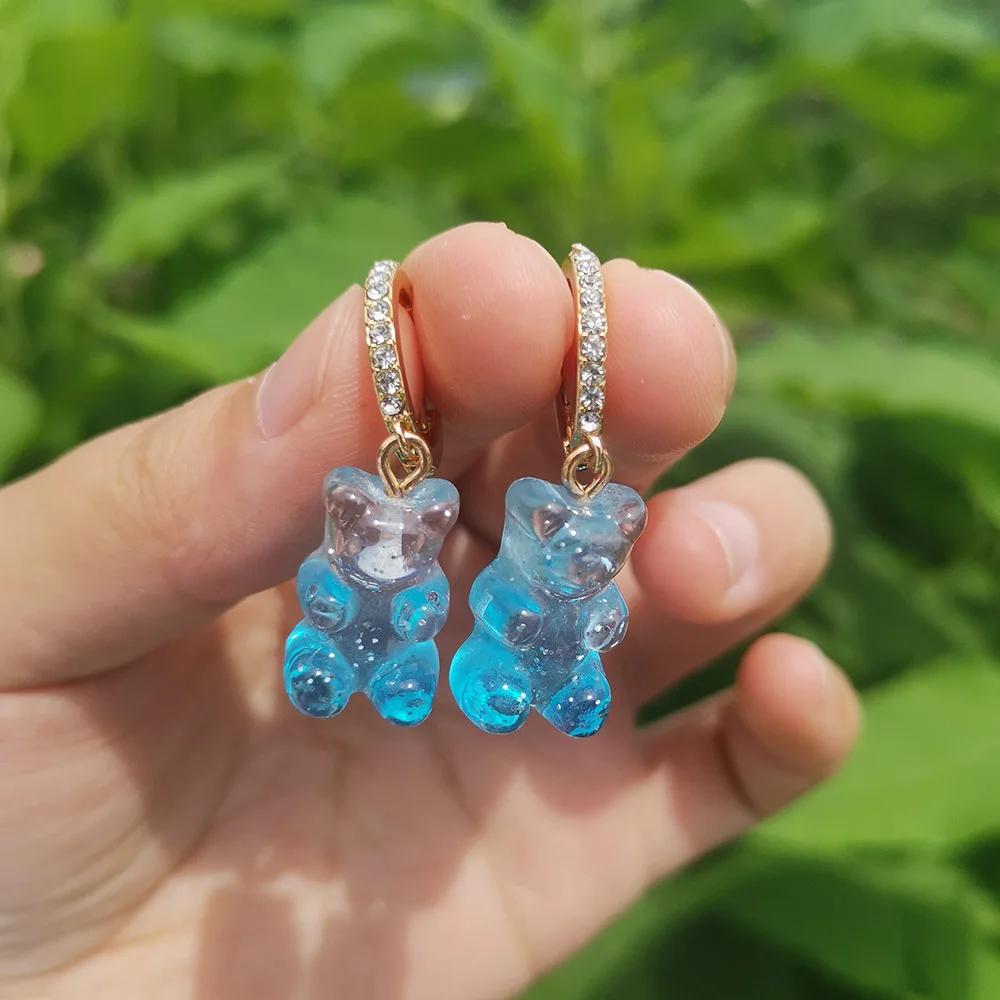 Cute Acrylic Candy Gummy Bear Dangle Earrings for Women Rainbow Bear CZ Hoop Earrings 2022 Korean Fashion Sweet Girl Zircon